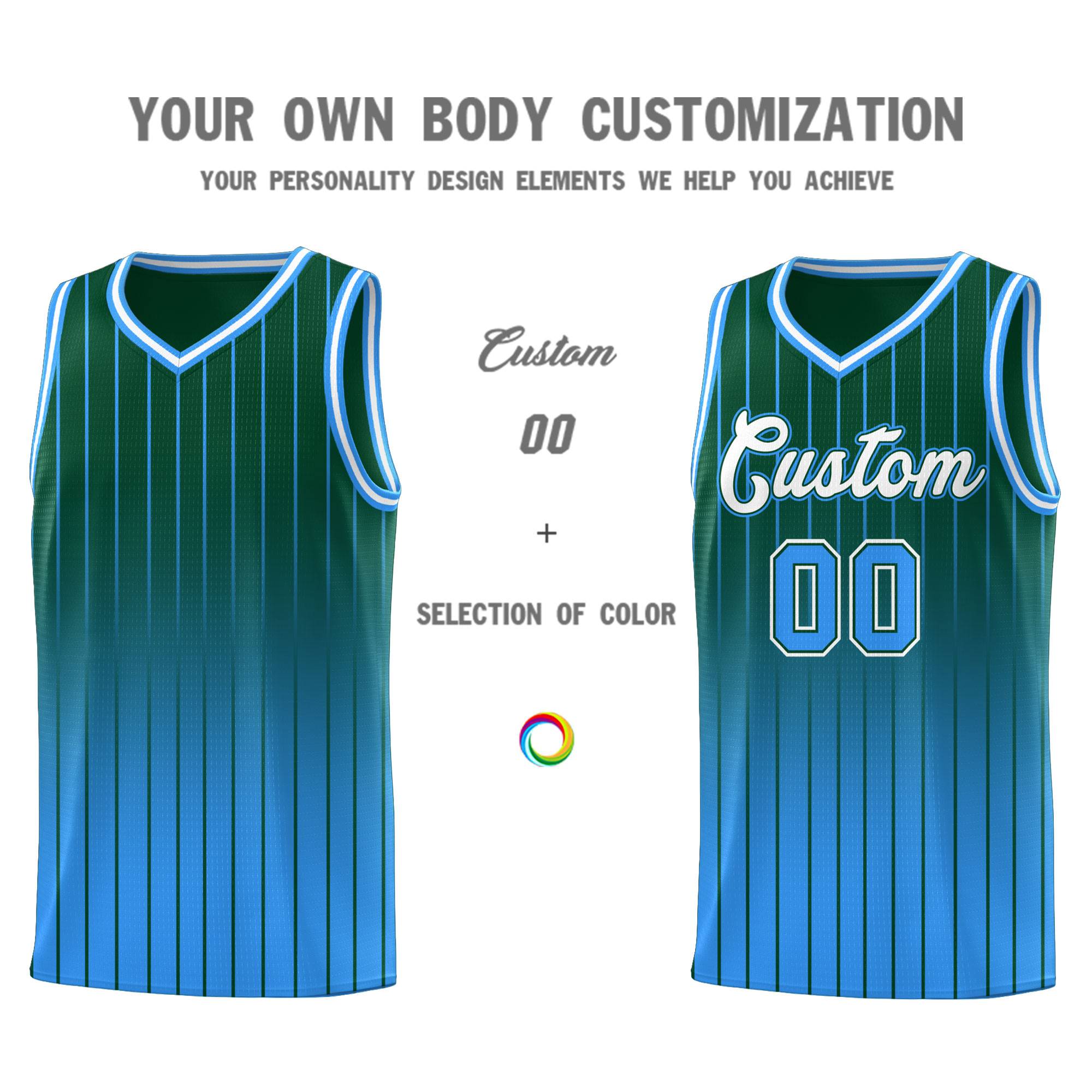 Custom Green Powder Blue Gradient Fashion Sets Sports Stripe Uniform Basketball Jersey