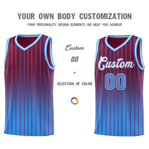 Custom Crimson Powder Blue Gradient Fashion Sets Sports Stripe Uniform Basketball Jersey