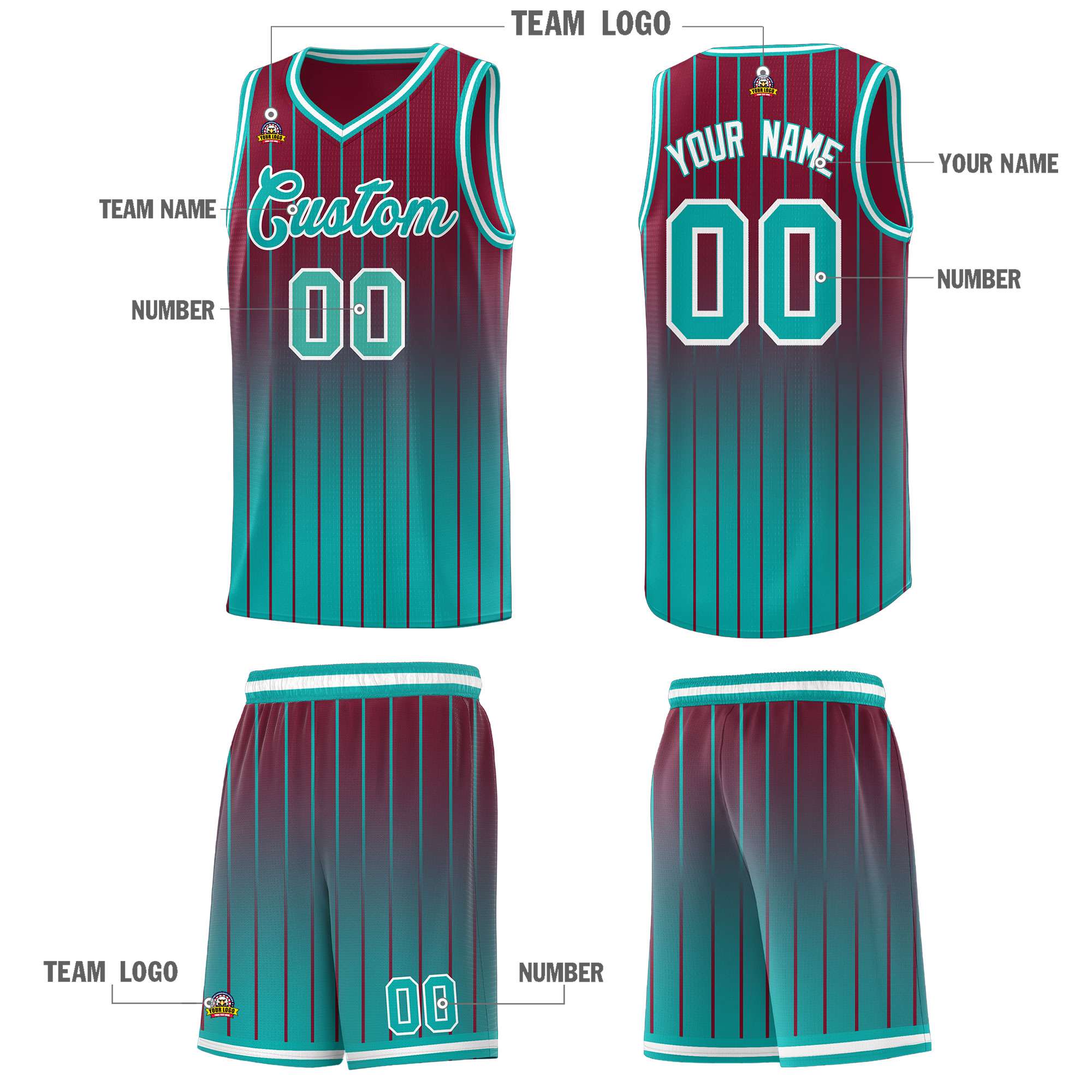 Custom Crimson Bright Green Gradient Fashion Sets Sports Stripe Uniform Basketball Jersey