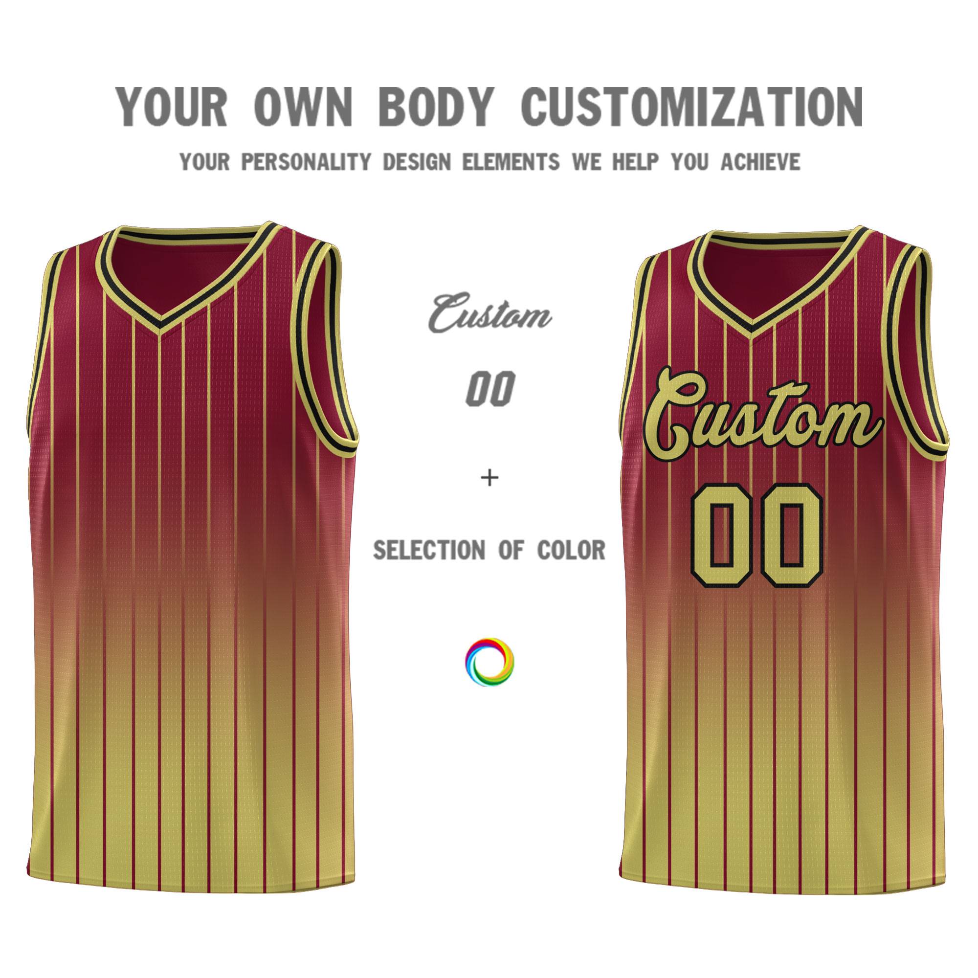 Custom Crimson Old Gold Gradient Fashion Sets Sports Stripe Uniform Basketball Jersey