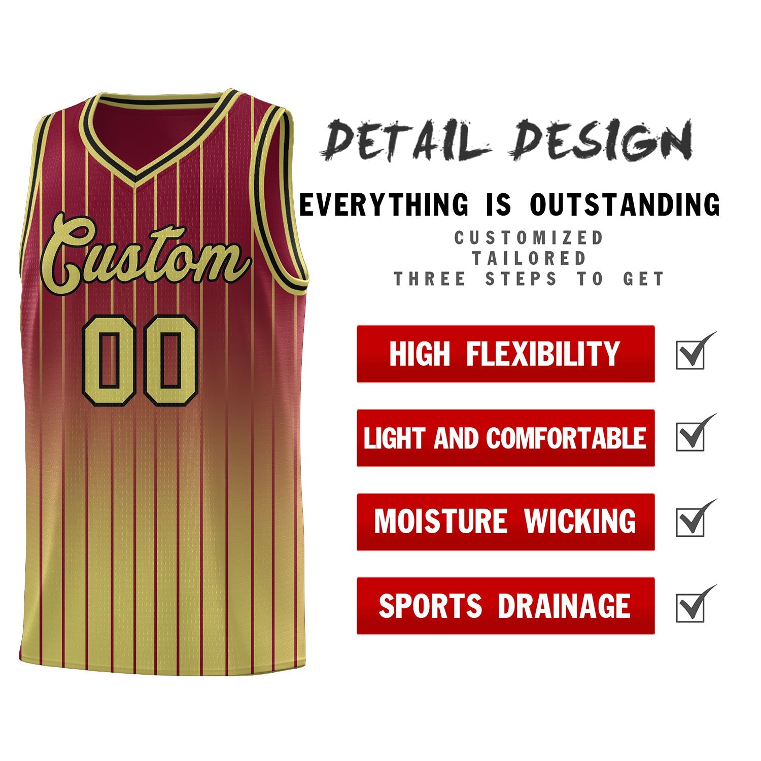 Custom Crimson Old Gold Gradient Fashion Sets Sports Stripe Uniform Basketball Jersey