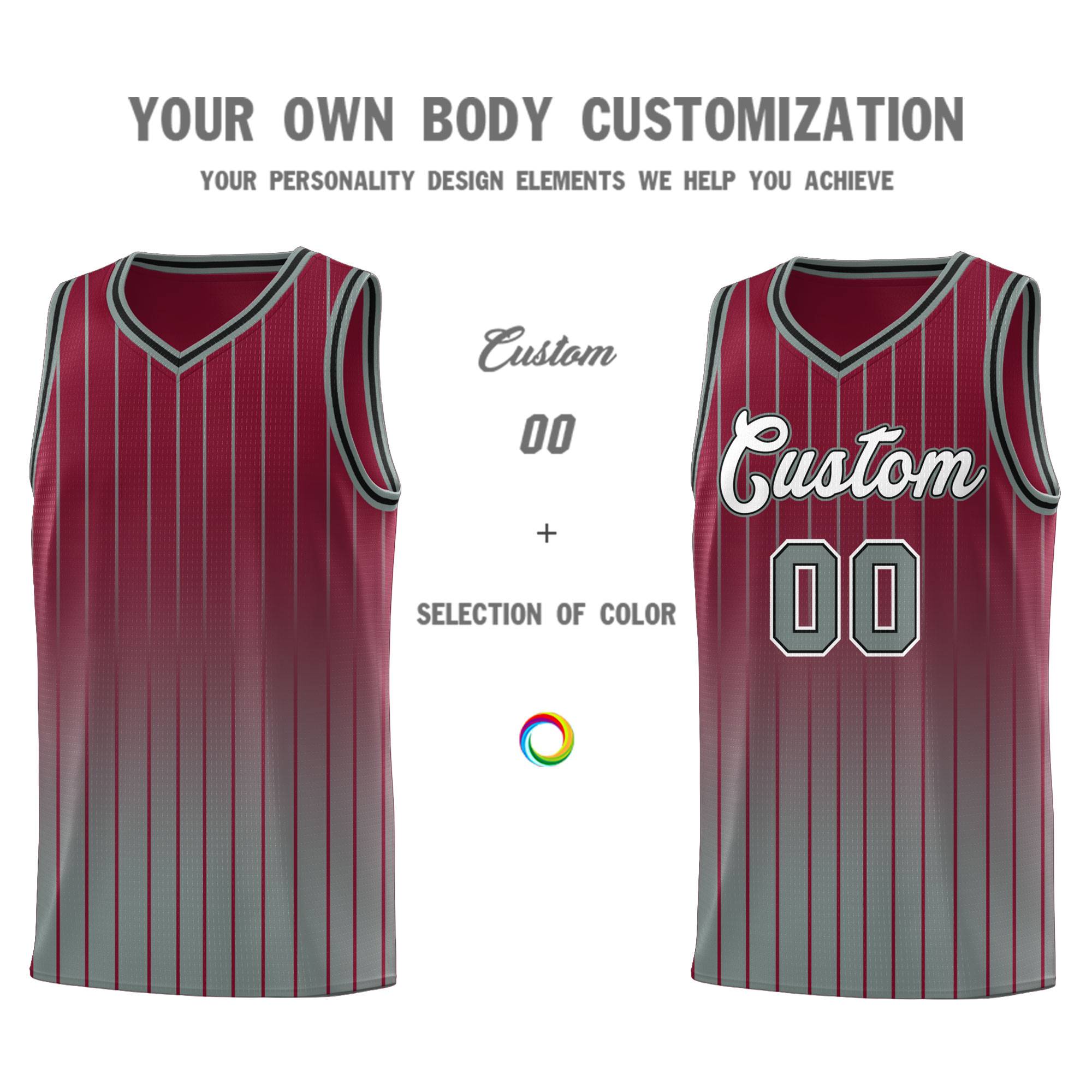 Custom Crimson Gray Gradient Fashion Sets Sports Stripe Uniform Basketball Jersey