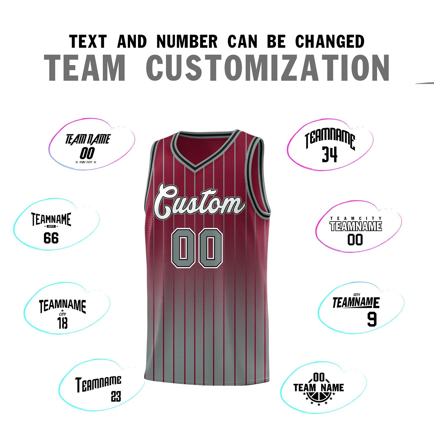 Custom Crimson Gray Gradient Fashion Sets Sports Stripe Uniform Basketball Jersey