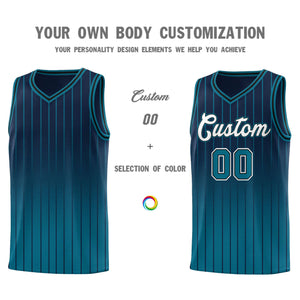 Custom Navy Aqua Gradient Fashion Sets Sports Stripe Uniform Basketball Jersey