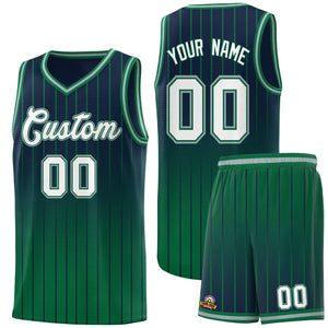 Custom Navy Kelly Green Gradient Fashion Sets Sports Stripe Uniform Basketball Jersey