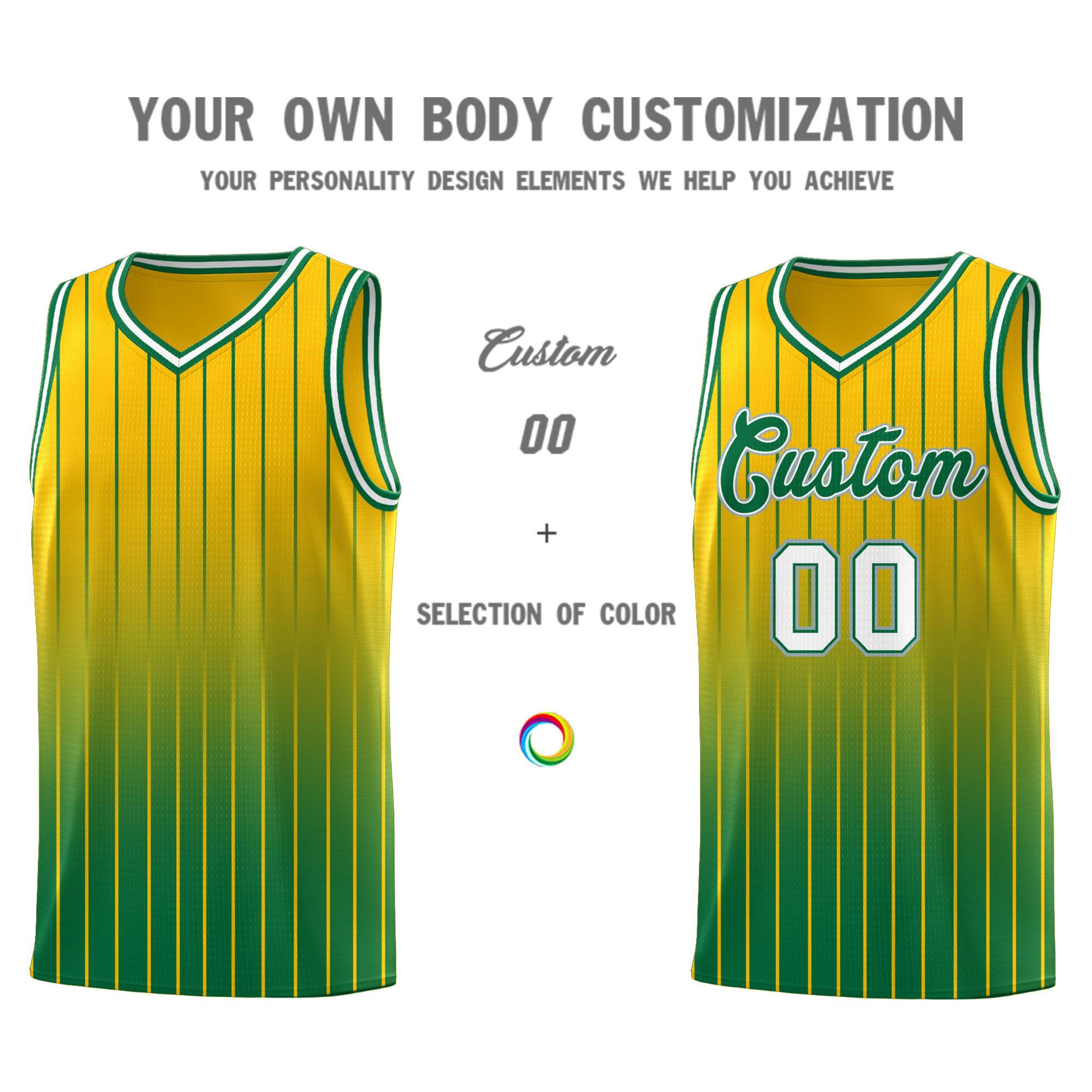 Custom Gold Kelly Green Gradient Fashion Sets Sports Stripe Uniform Basketball Jersey