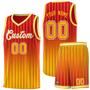 Custom Red Gold Gradient Fashion Sets Sports Stripe Uniform Basketball Jersey