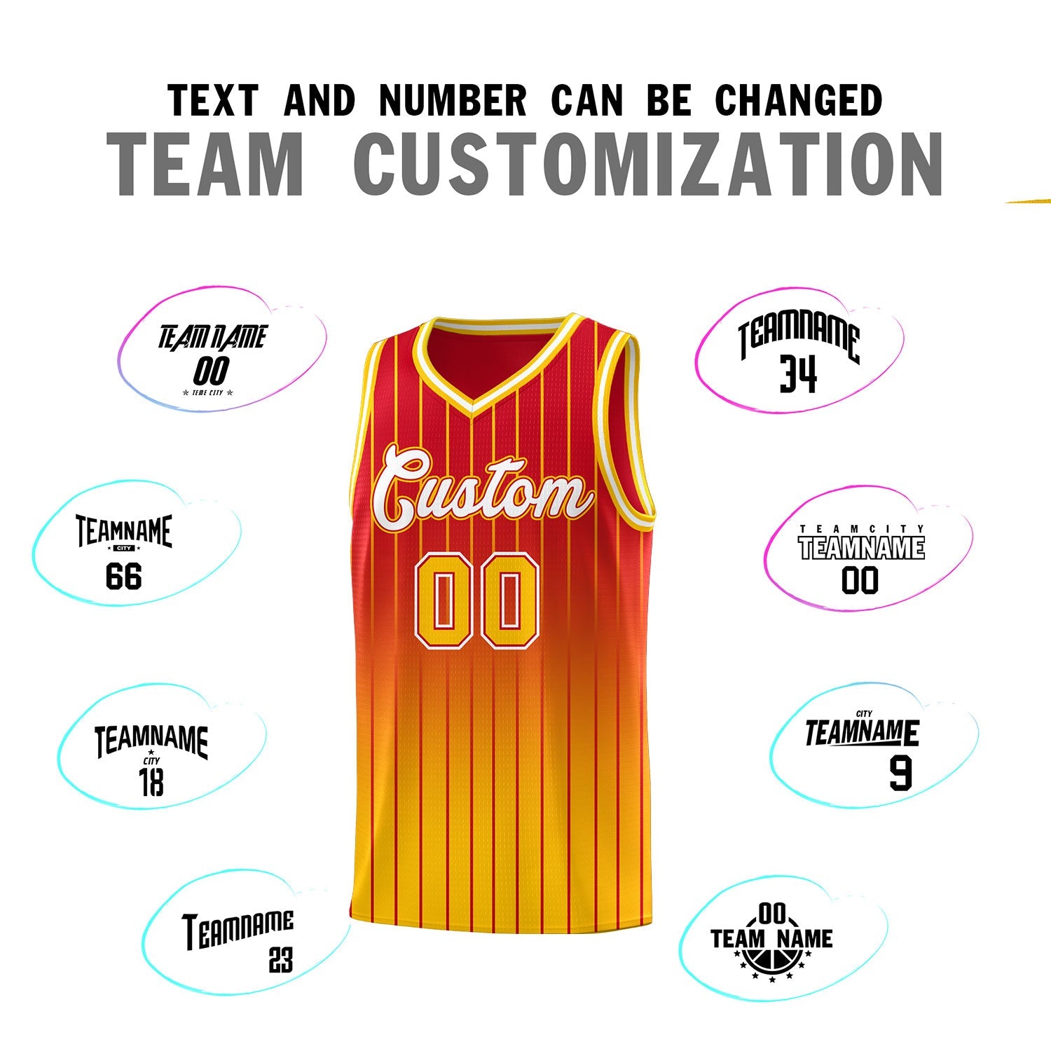 Custom Red Gold Gradient Fashion Sets Sports Stripe Uniform Basketball Jersey