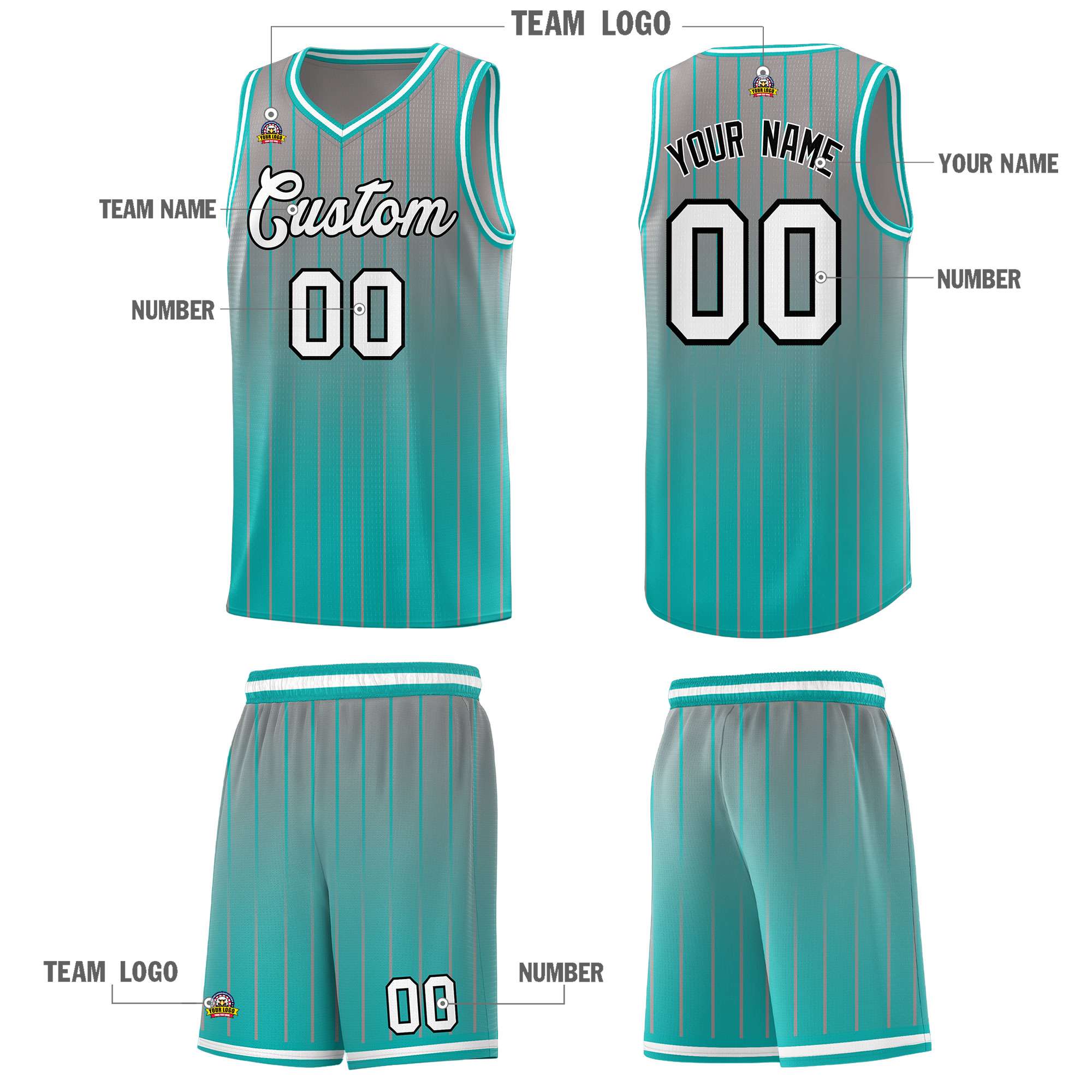 Custom Gray Bright Green Gradient Fashion Sets Sports Stripe Uniform Basketball Jersey