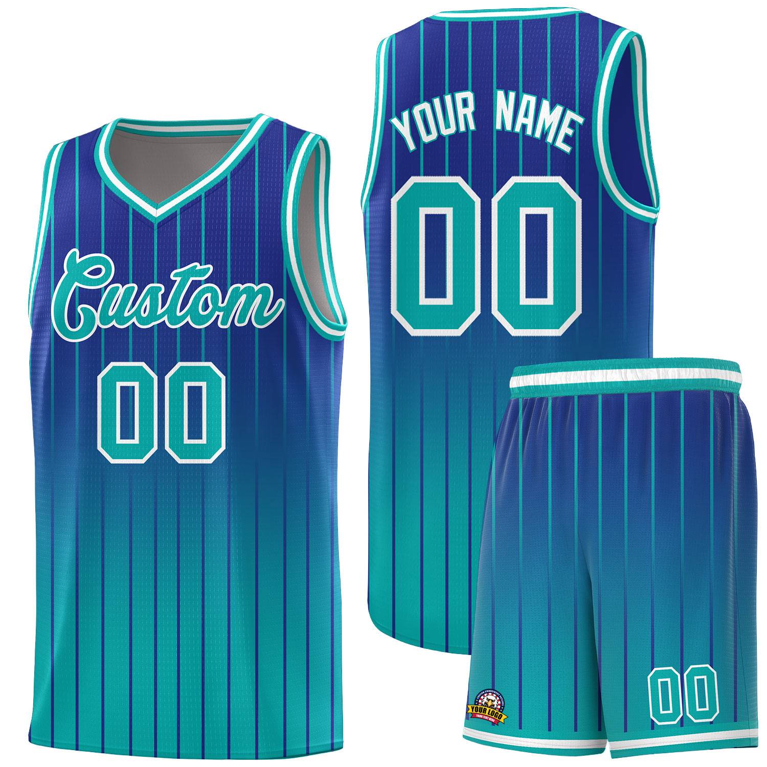 Custom Royal Bright Green Gradient Fashion Sets Sports Stripe Uniform Basketball Jersey