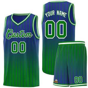 Custom Royal Green Gradient Fashion Sets Sports Stripe Uniform Basketball Jersey