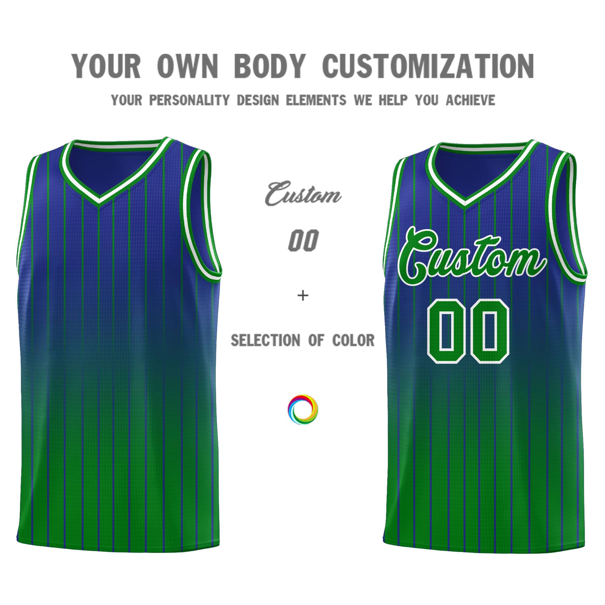 Custom Royal Green Gradient Fashion Sets Sports Stripe Uniform Basketball Jersey