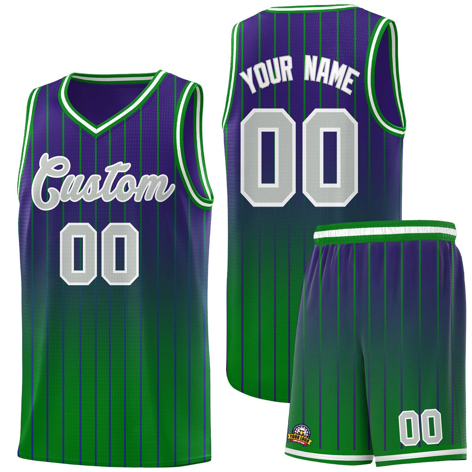 Custom Purple Green Gradient Fashion Sets Sports Stripe Uniform Basketball Jersey