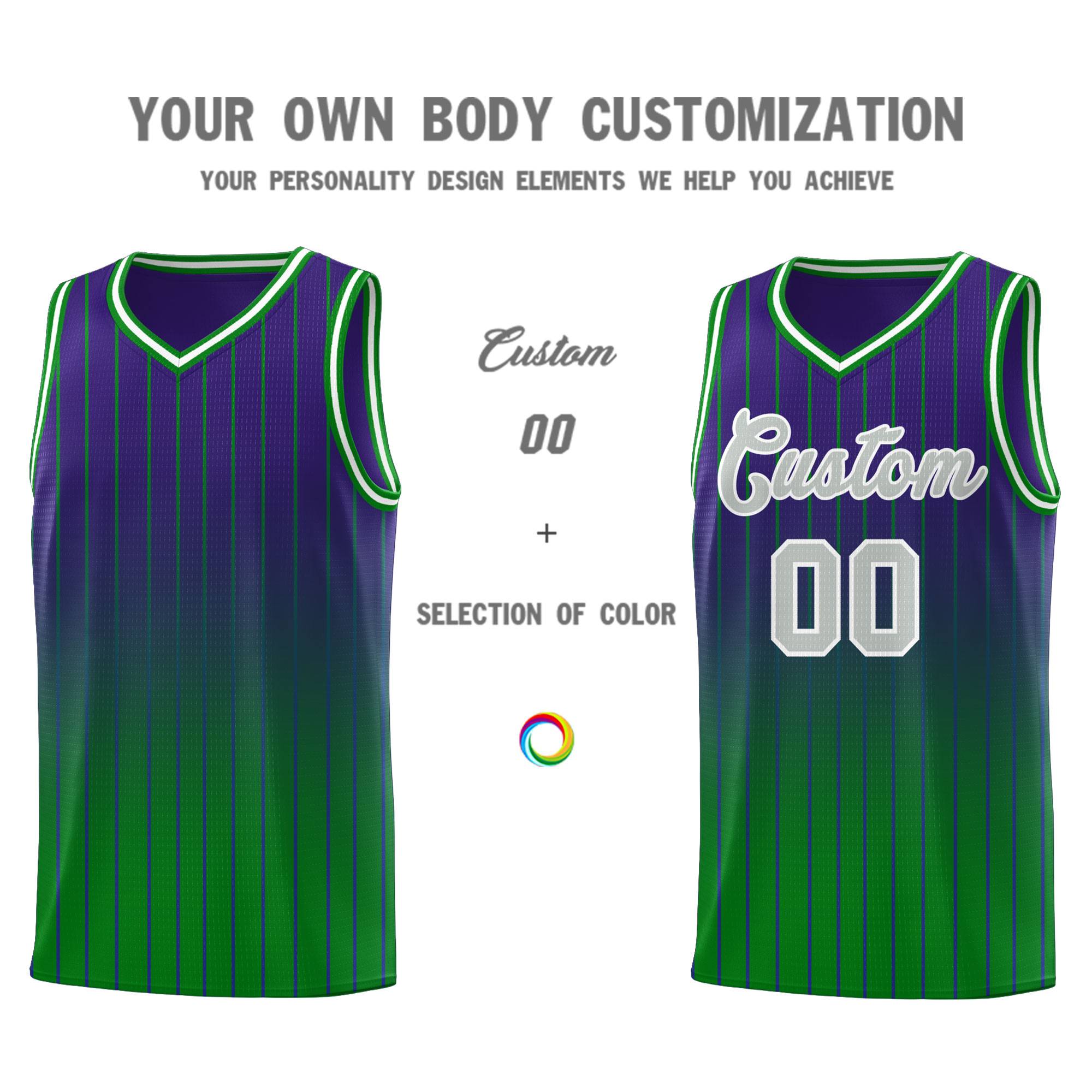 Custom Purple Green Gradient Fashion Sets Sports Stripe Uniform Basketball Jersey