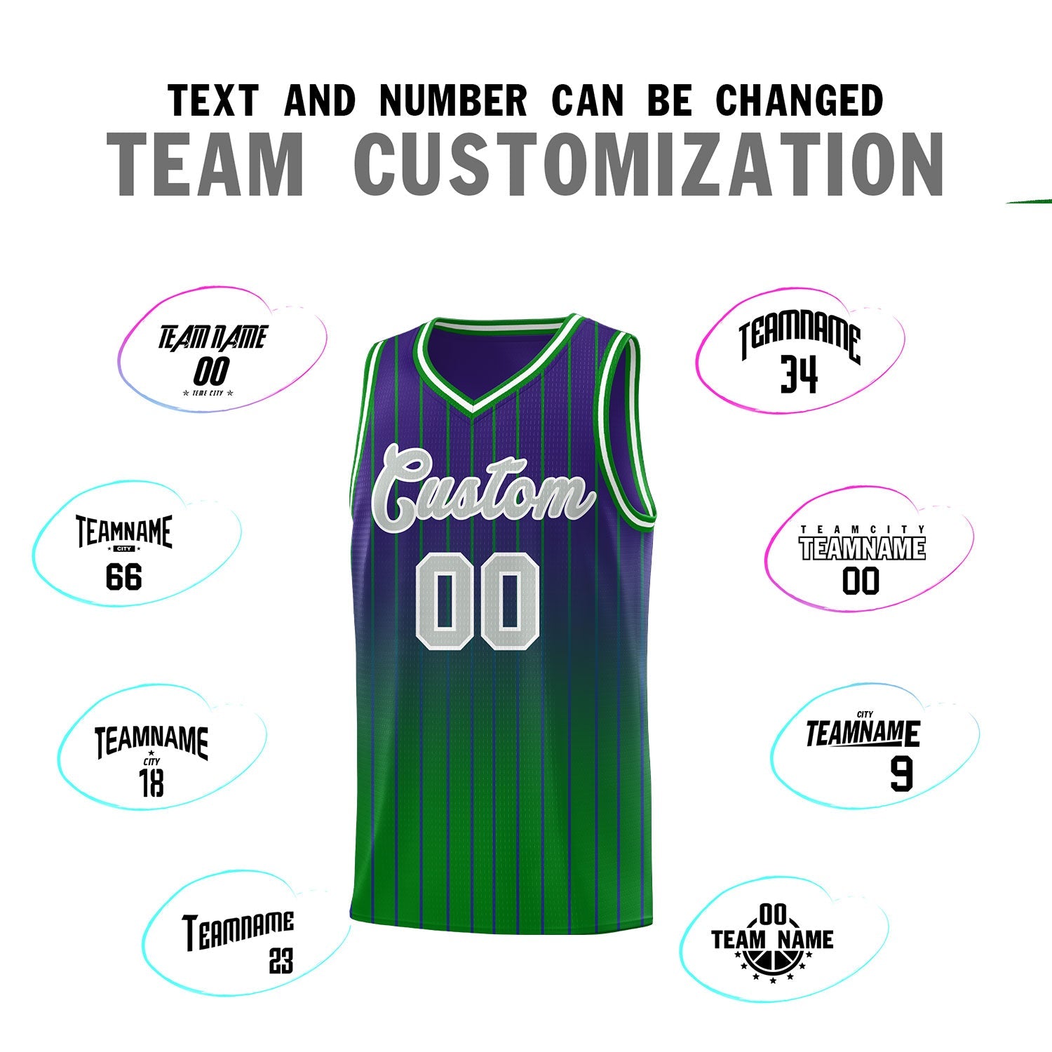 Custom Purple Green Gradient Fashion Sets Sports Stripe Uniform Basketball Jersey