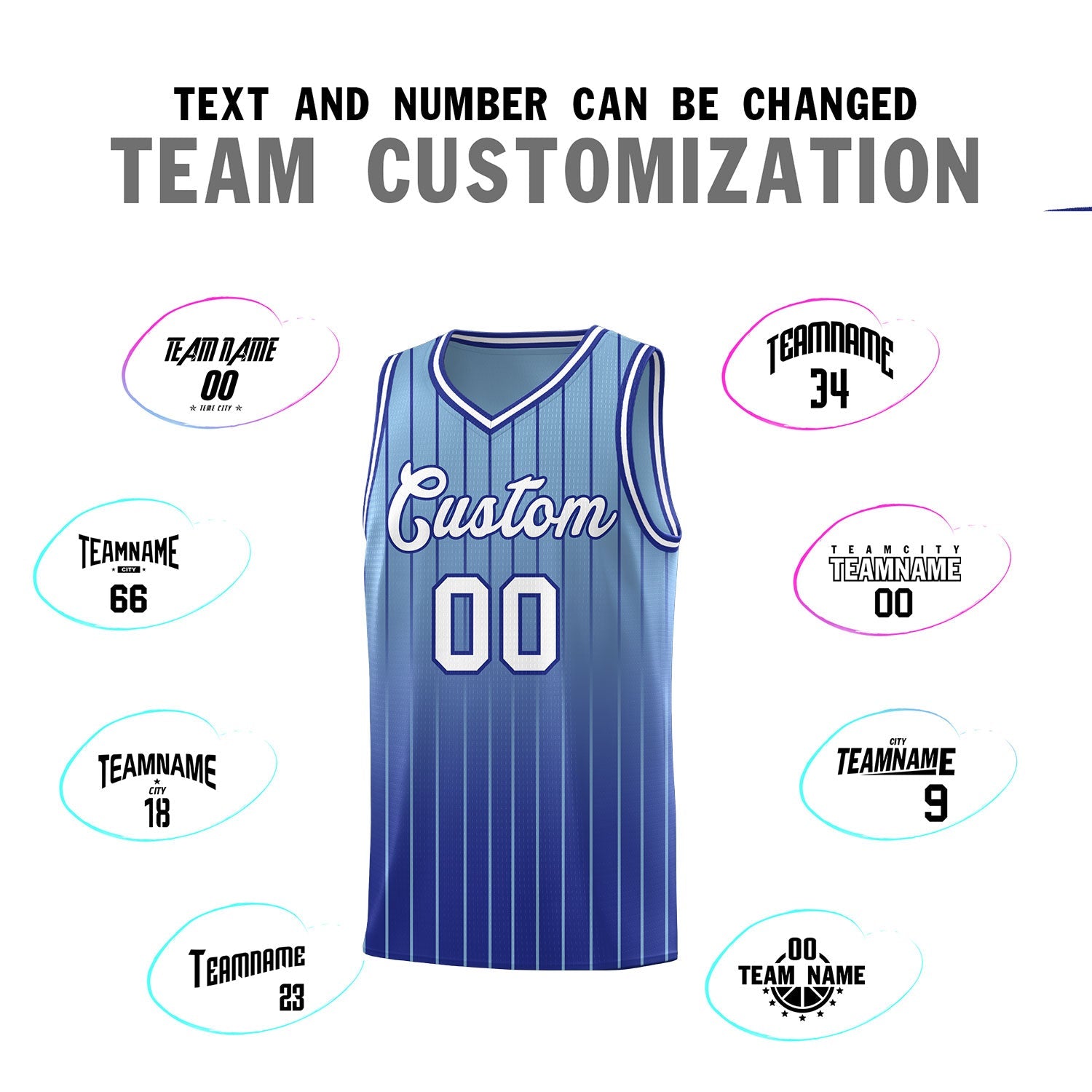 Custom Light Blue Royal Gradient Fashion Sets Sports Stripe Uniform Basketball Jersey