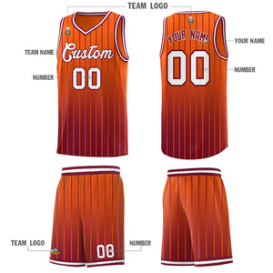 Custom Orange Crimson Gradient Fashion Sets Sports Stripe Uniform Basketball Jersey