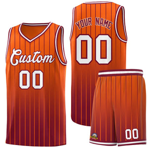 Custom Orange Crimson Gradient Fashion Sets Sports Stripe Uniform Basketball Jersey