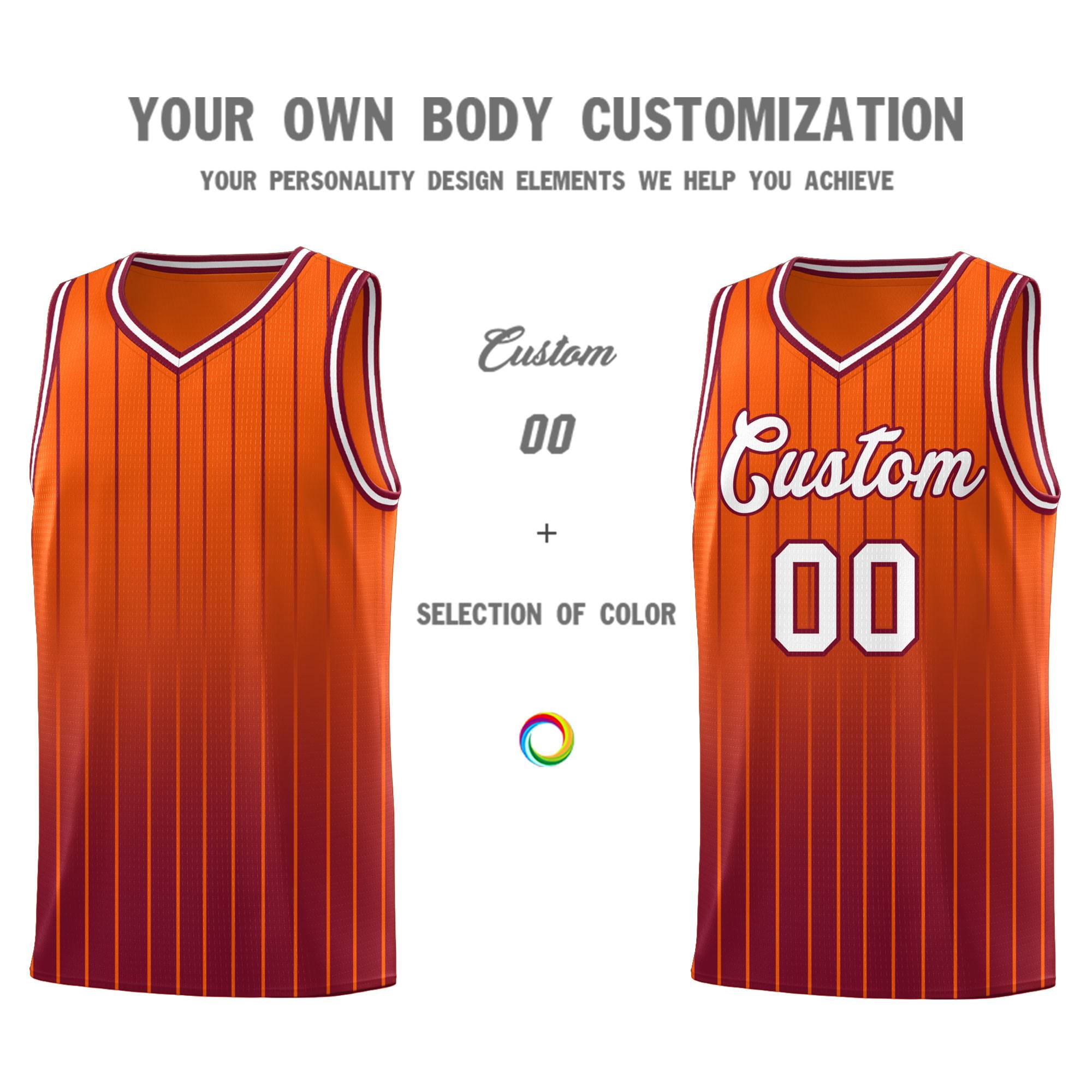 Custom Orange Crimson Gradient Fashion Sets Sports Stripe Uniform Basketball Jersey