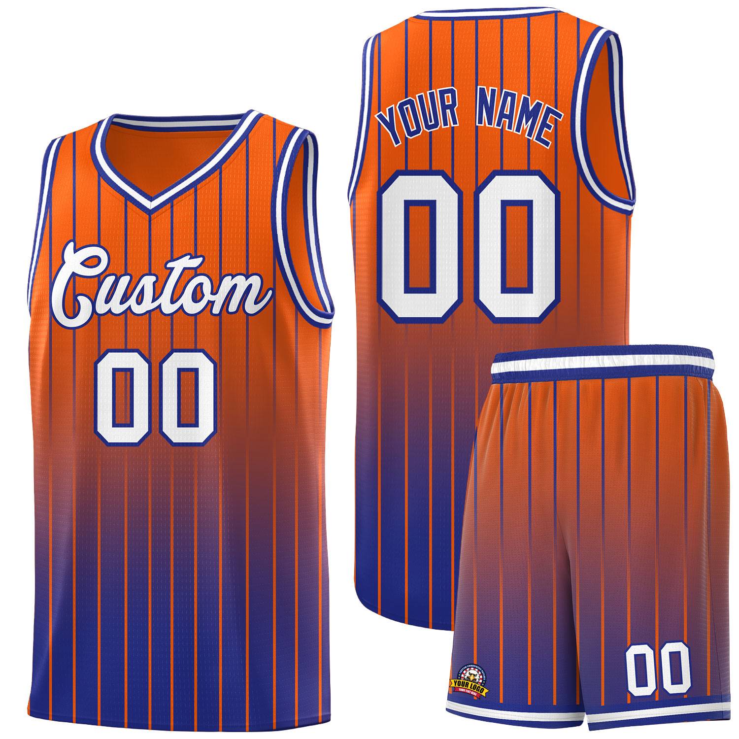 Custom Orange Royal Gradient Fashion Sets Sports Stripe Uniform Basketball Jersey