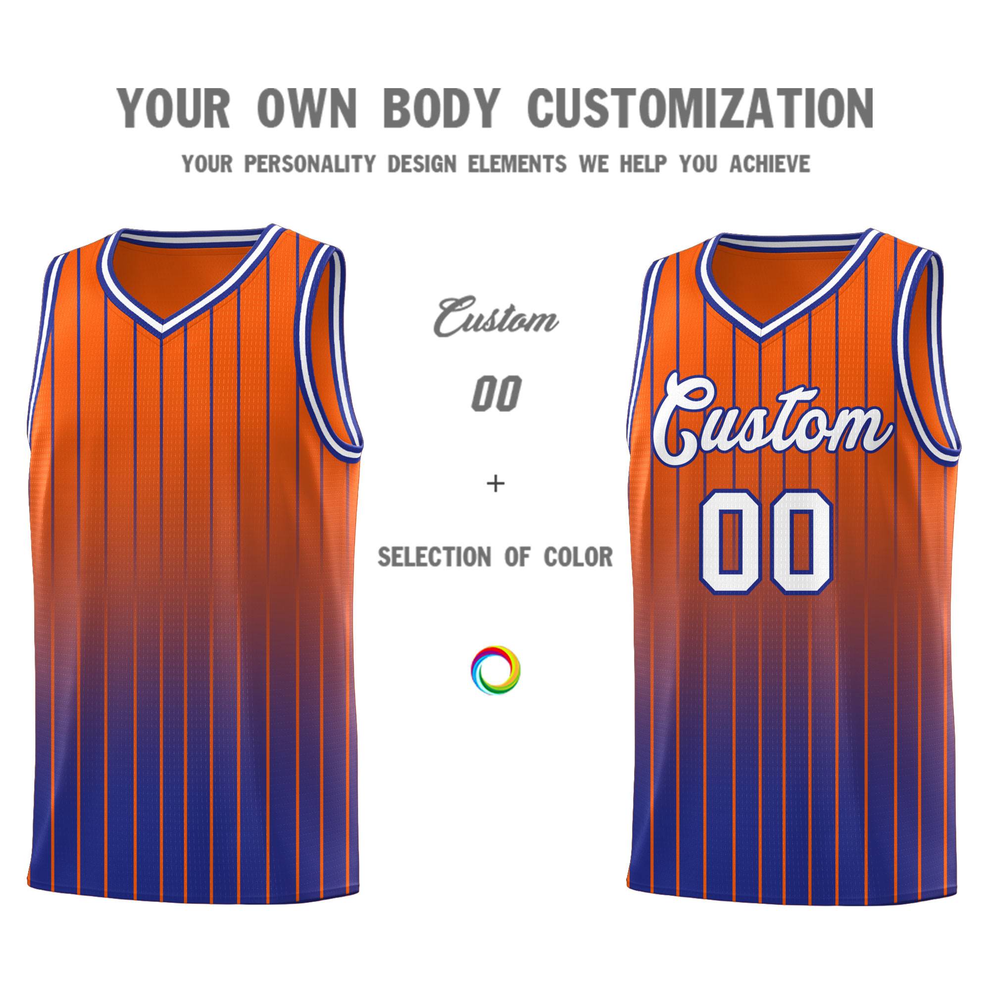 Custom Orange Royal Gradient Fashion Sets Sports Stripe Uniform Basketball Jersey