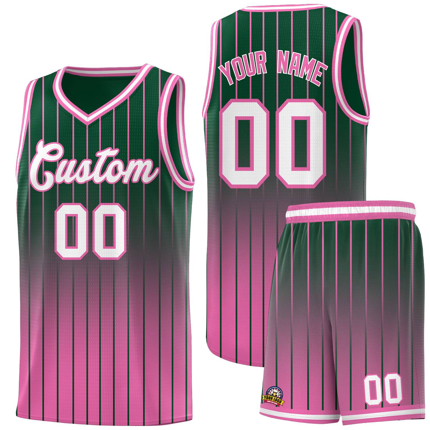 Custom Green Pink Gradient Fashion Sets Sports Stripe Uniform Basketball Jersey