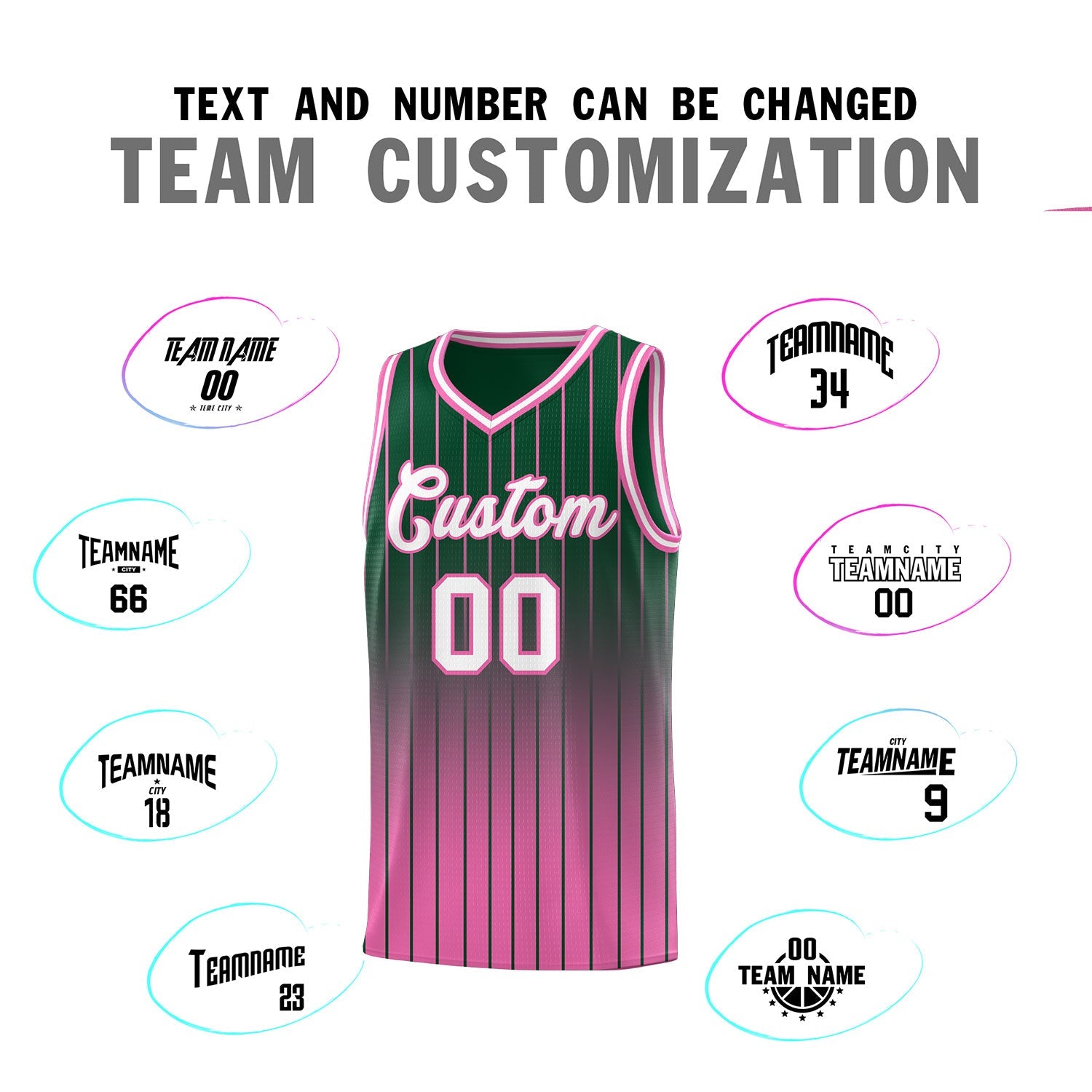 Custom Green Pink Gradient Fashion Sets Sports Stripe Uniform Basketball Jersey