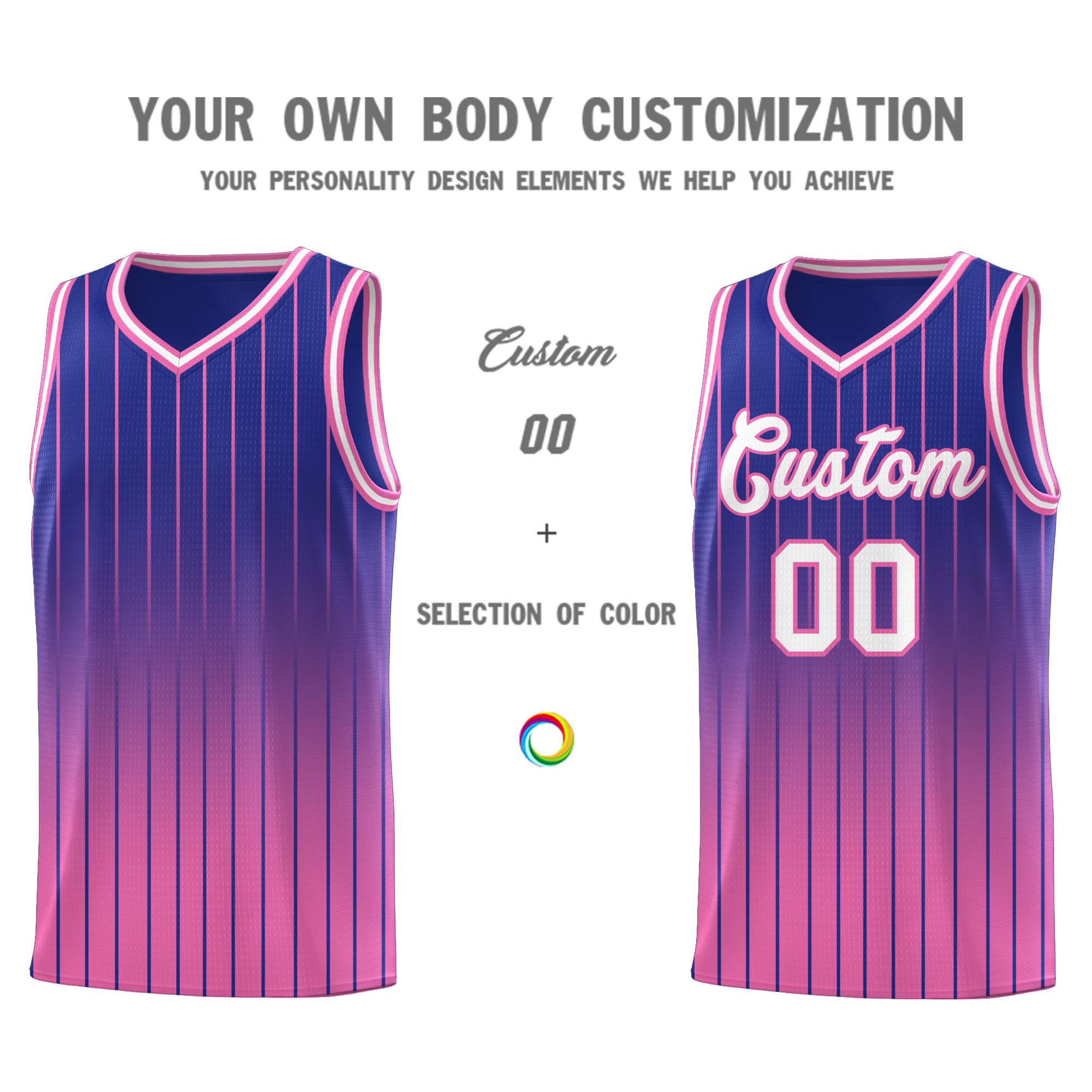 Custom Royal Pink Gradient Fashion Sets Sports Stripe Uniform Basketball Jersey