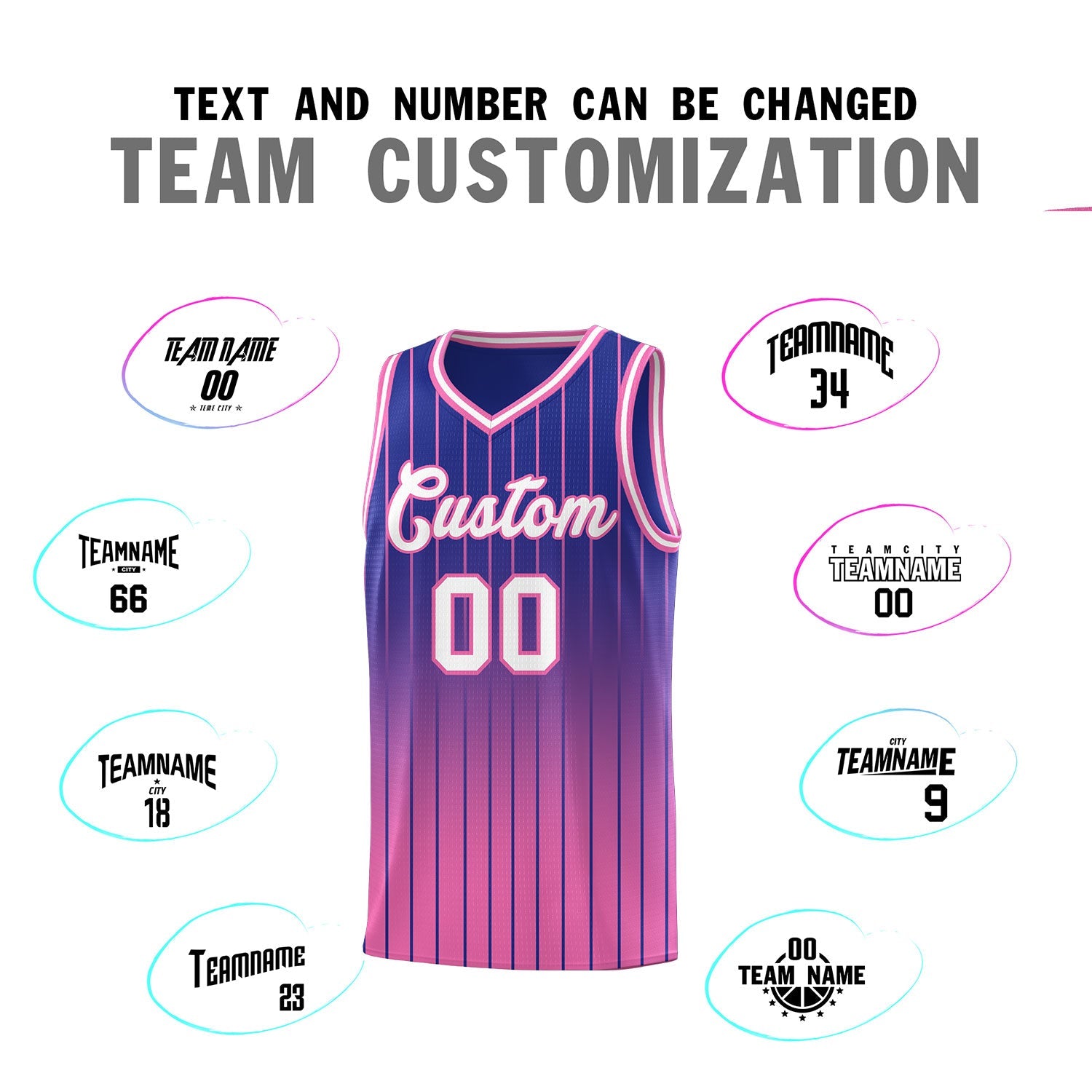 Custom Royal Pink Gradient Fashion Sets Sports Stripe Uniform Basketball Jersey