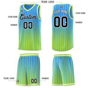 Custom Powder Blue Neon Green Gradient Fashion Sets Sports Stripe Uniform Basketball Jersey