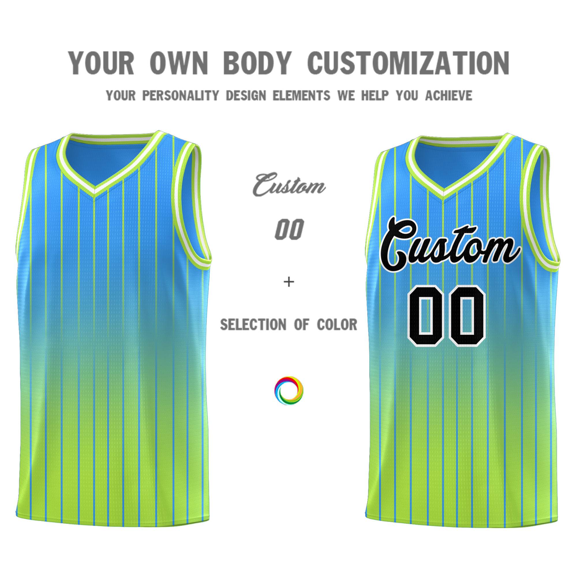 Custom Powder Blue Neon Green Gradient Fashion Sets Sports Stripe Uniform Basketball Jersey