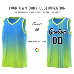 Custom Powder Blue Neon Green Gradient Fashion Sets Sports Stripe Uniform Basketball Jersey