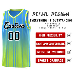 Custom Powder Blue Neon Green Gradient Fashion Sets Sports Stripe Uniform Basketball Jersey