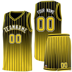 Custom Black Gold Gradient Fashion Sets Sports Stripe Uniform Basketball Jersey