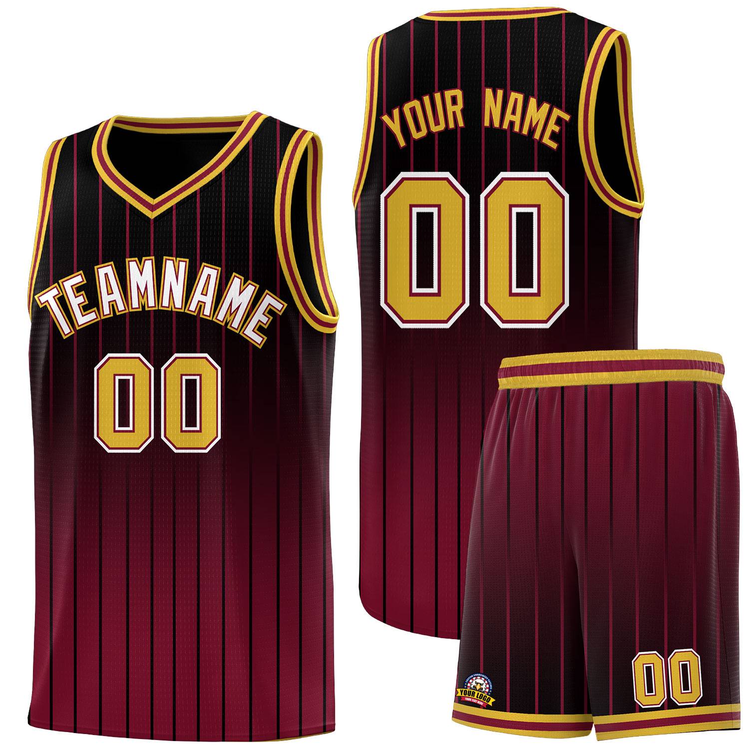 Custom Black Crimson Gradient Fashion Sets Sports Stripe Uniform Basketball Jersey