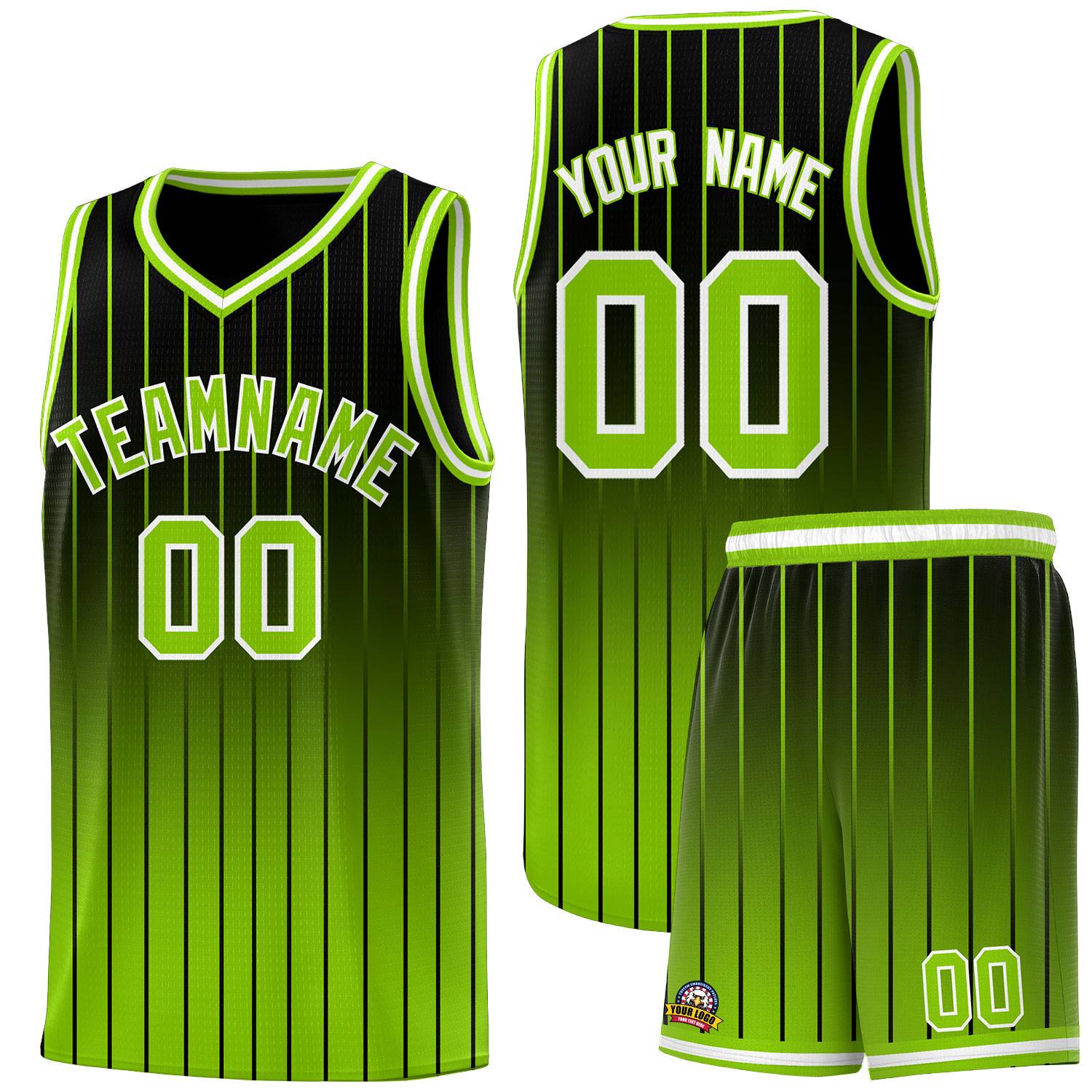 Custom Black Neon Green Gradient Fashion Sets Sports Stripe Uniform Basketball Jersey