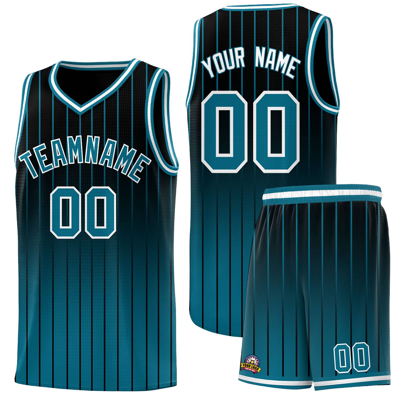 Custom Black Aqua Gradient Fashion Sets Sports Stripe Uniform Basketball Jersey