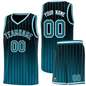 Custom Black Aqua Gradient Fashion Sets Sports Stripe Uniform Basketball Jersey