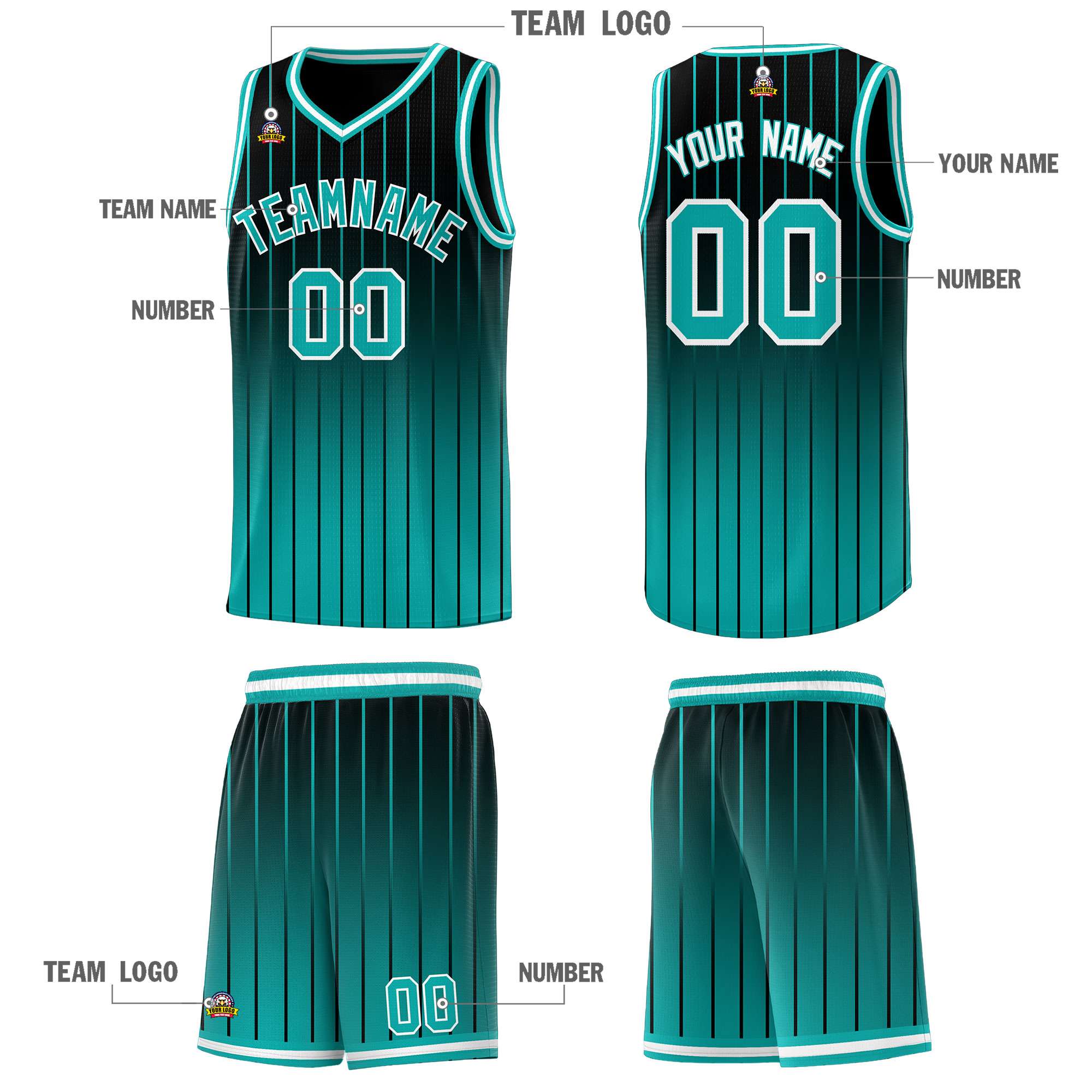 Custom Black Aqua Gradient Fashion Sets Sports Stripe Uniform Basketball Jersey