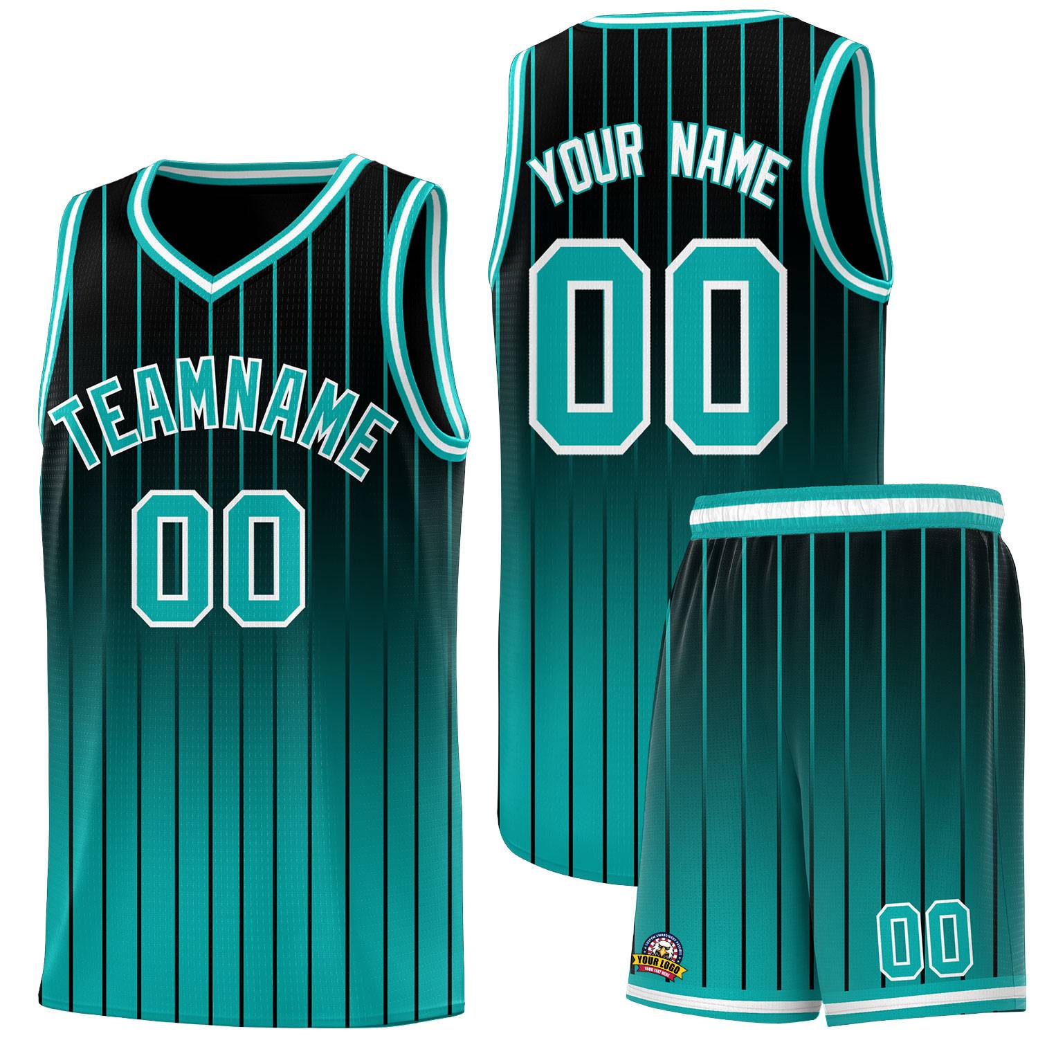 Custom Black Aqua Gradient Fashion Sets Sports Stripe Uniform Basketball Jersey