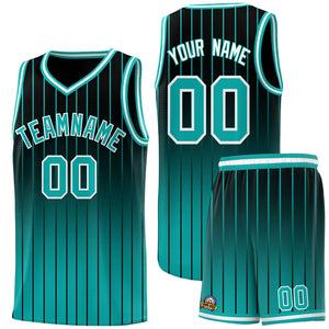 Custom Black Aqua Gradient Fashion Sets Sports Stripe Uniform Basketball Jersey