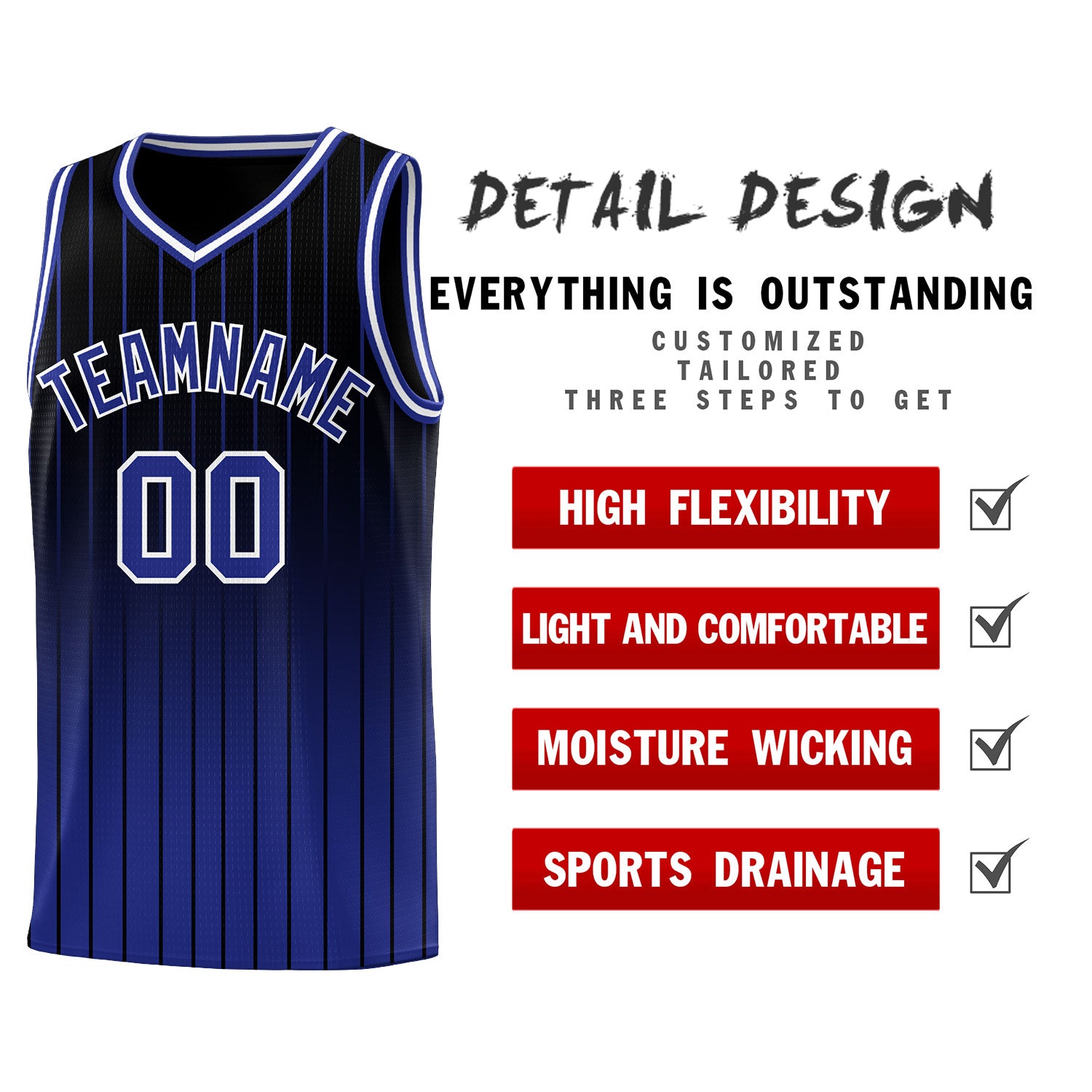 Custom Black Royal Gradient Fashion Sets Sports Stripe Uniform Basketball Jersey