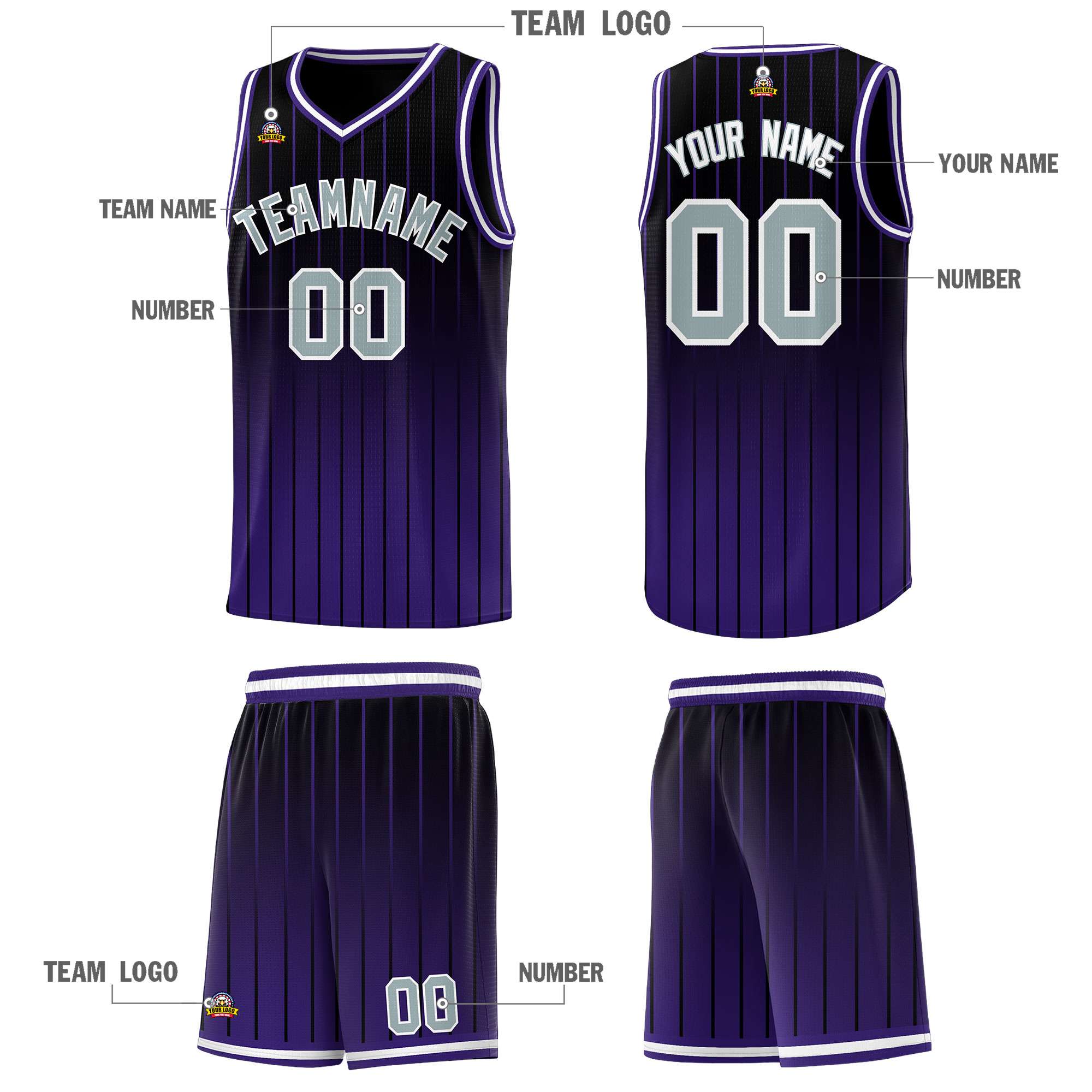 Custom Black Purple Gradient Fashion Sets Sports Stripe Uniform Basketball Jersey