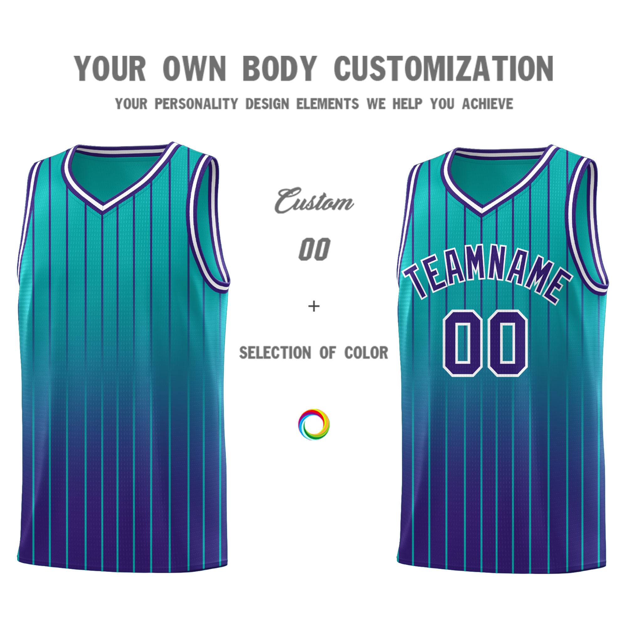 Custom Aqua Purple Gradient Fashion Sets Sports Stripe Uniform Basketball Jersey