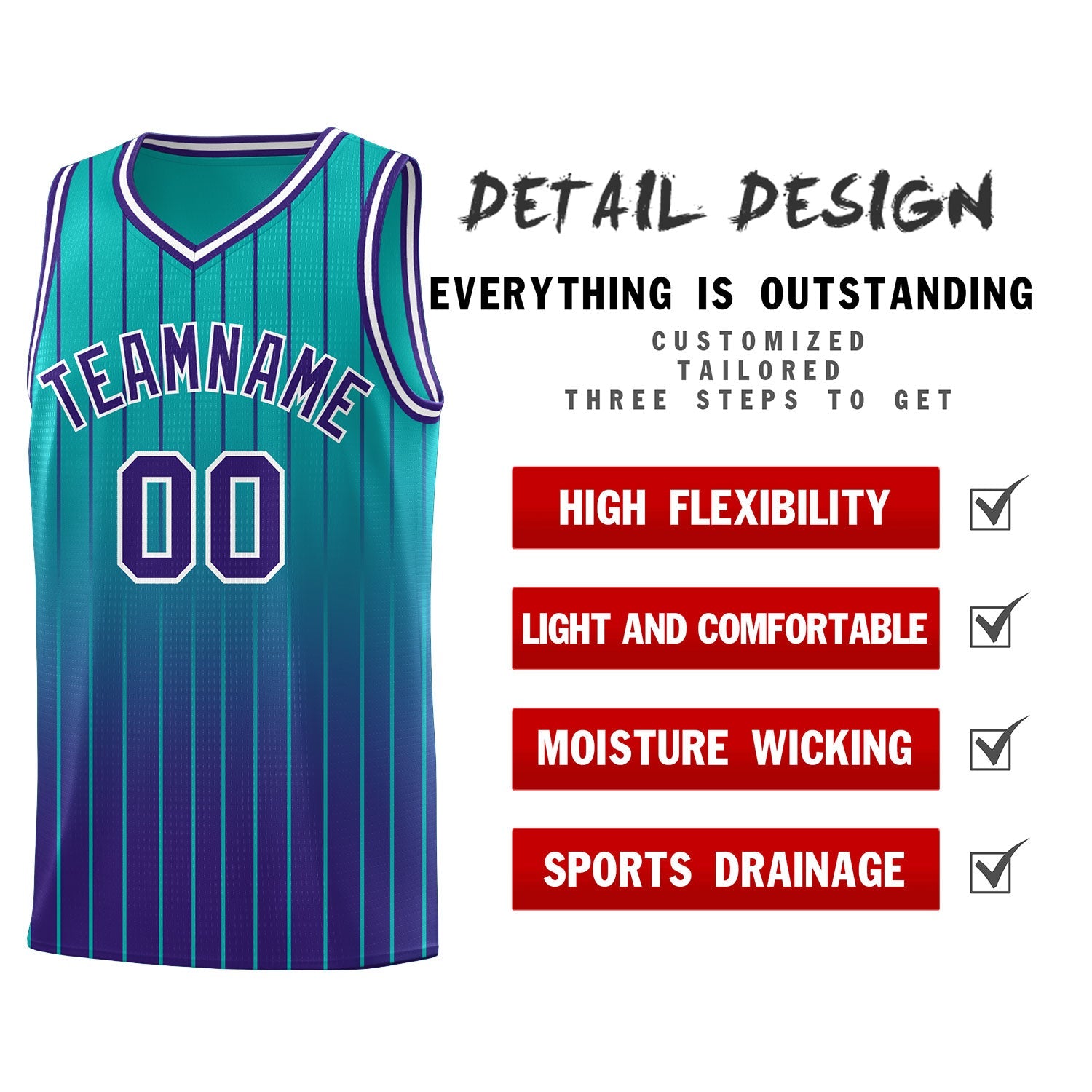 Custom Aqua Purple Gradient Fashion Sets Sports Stripe Uniform Basketball Jersey