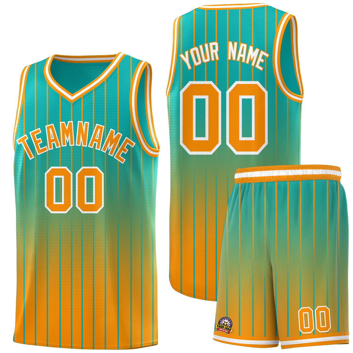 Custom Aqua Orange Gradient Fashion Sets Sports Stripe Uniform Basketball Jersey