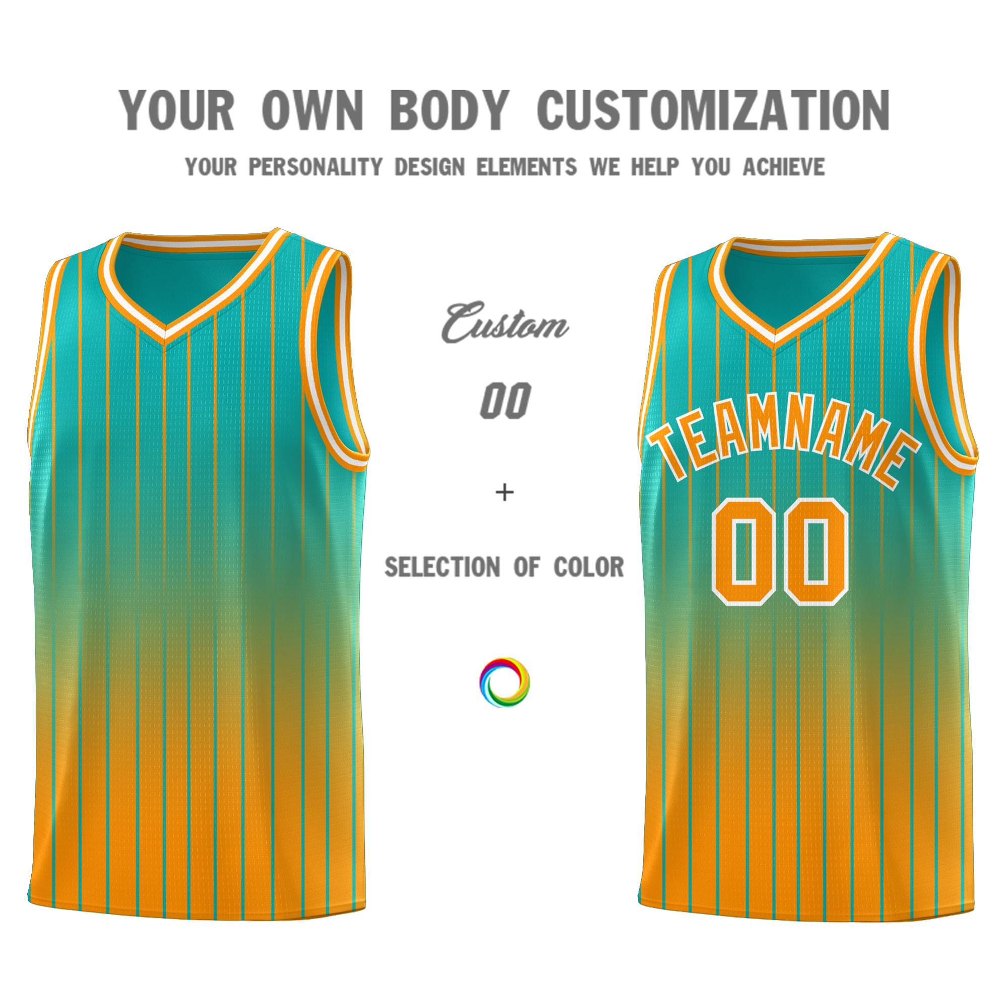 Custom Aqua Orange Gradient Fashion Sets Sports Stripe Uniform Basketball Jersey