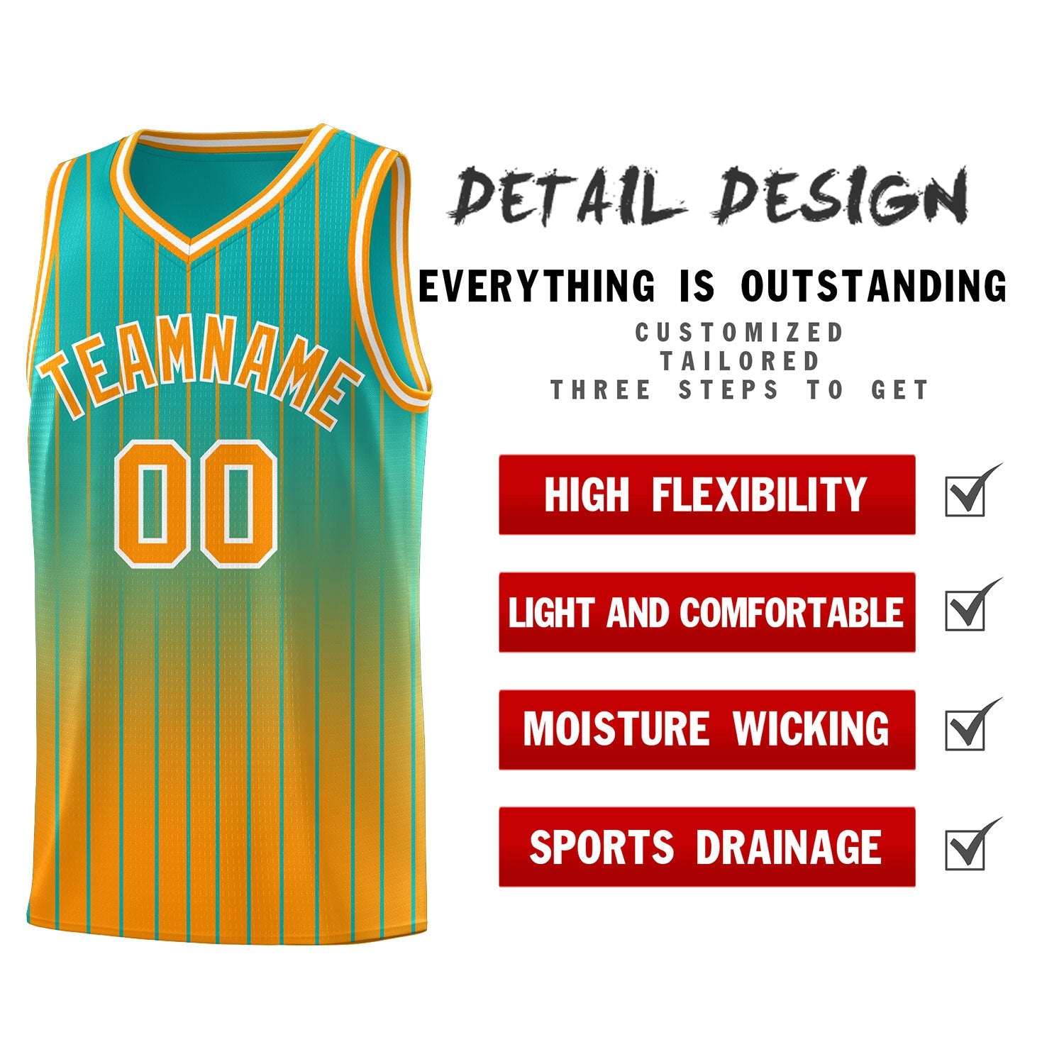 Custom Aqua Orange Gradient Fashion Sets Sports Stripe Uniform Basketball Jersey