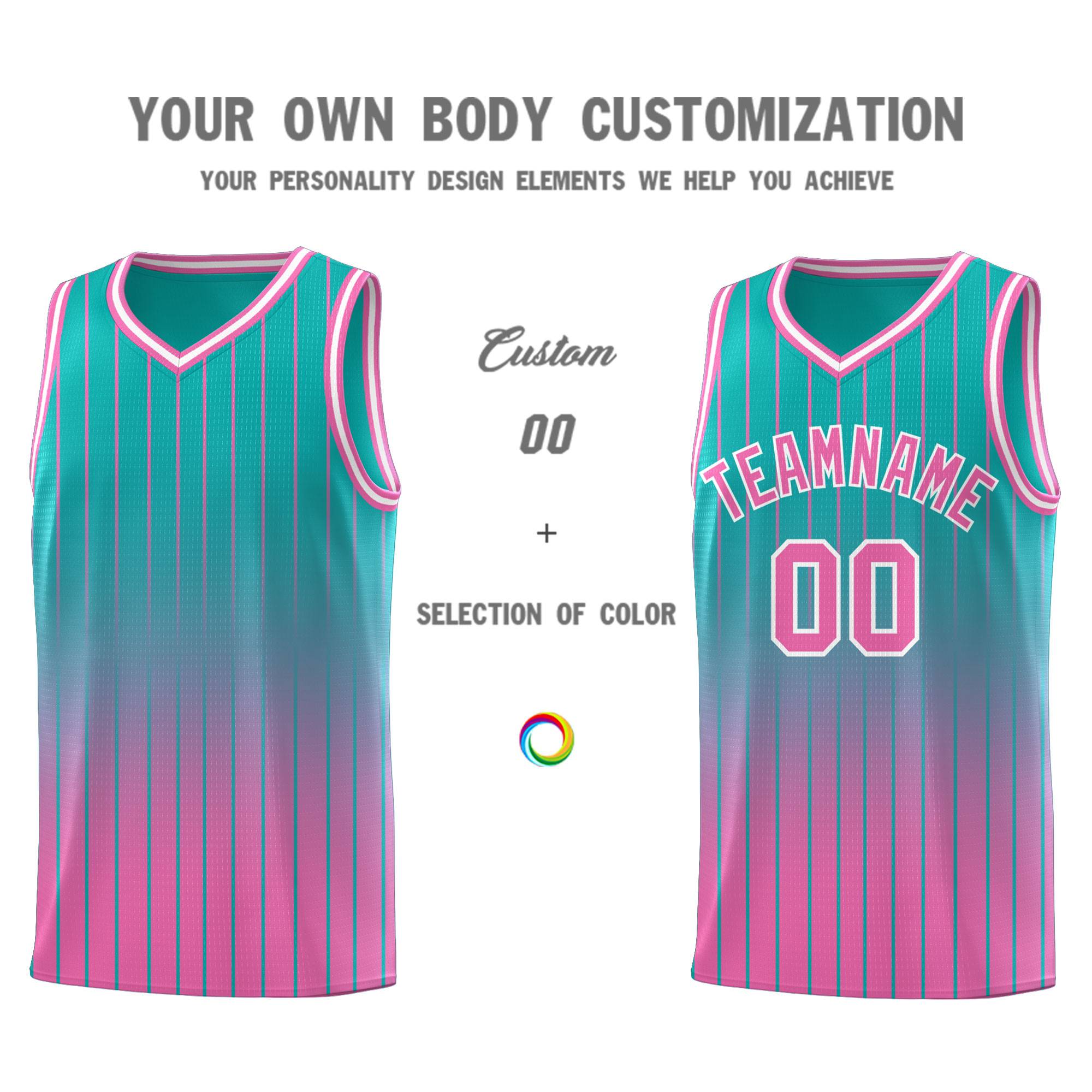 Custom Aqua Pink Gradient Fashion Sets Sports Stripe Uniform Basketball Jersey