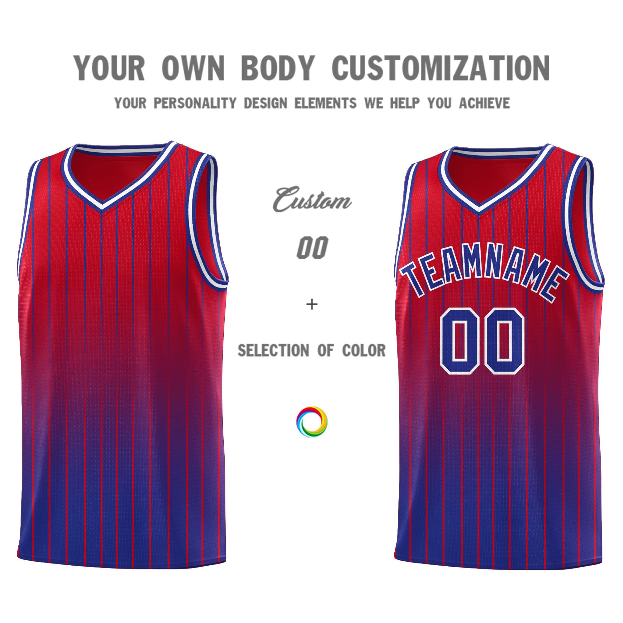 Custom Red Royal Gradient Fashion Sets Sports Stripe Uniform Basketball Jersey